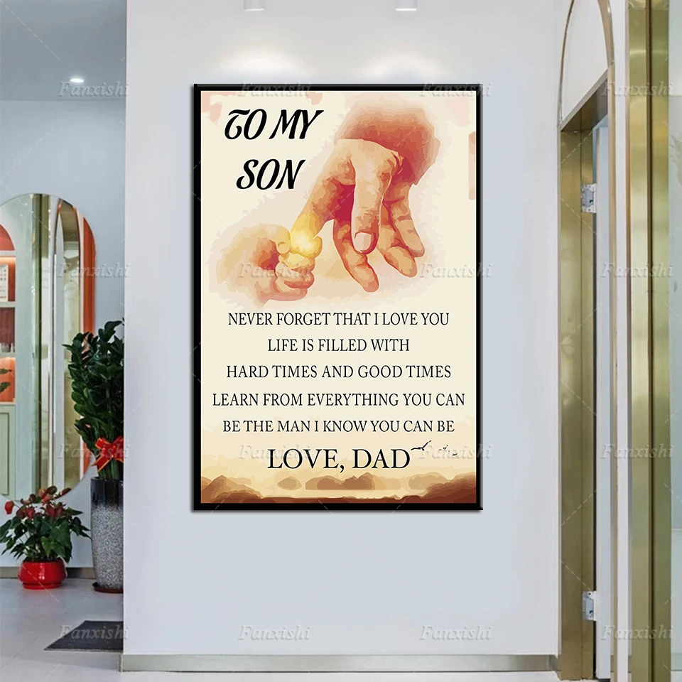 

DAD TO SON HARD TIMES AN Quote Retro Poster Wall Art Canvas Painting Prints Wall Modular Picture for Living Room Home Decor Gift