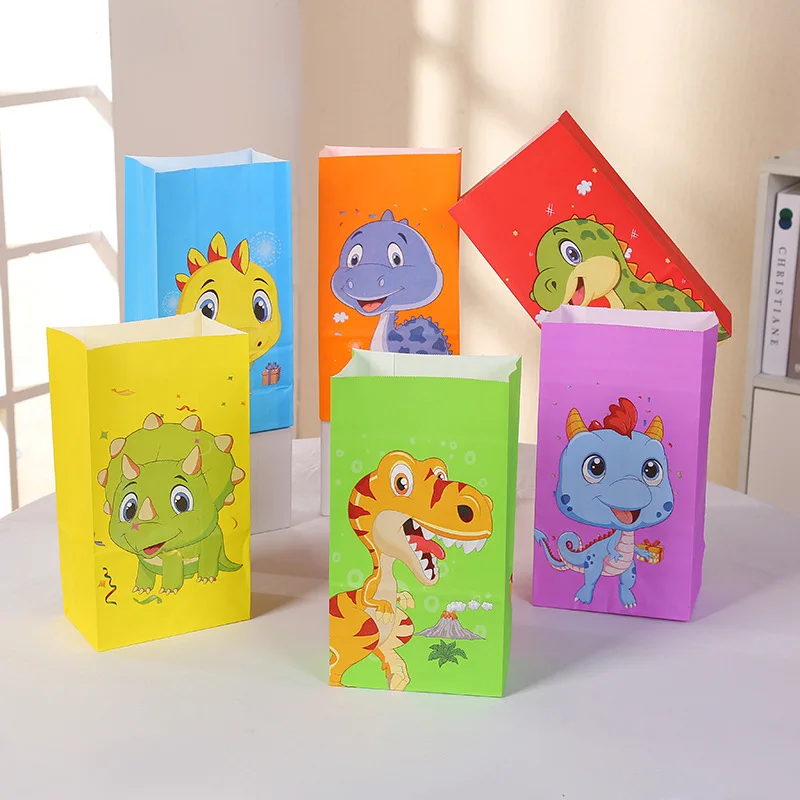 

5PCS Cute Cartoon Dinosaur Stickers Portable Paper Bag Happy Dinosaur Birthday Party Gifts Bag Dinosaur Roar Party Kids Favor