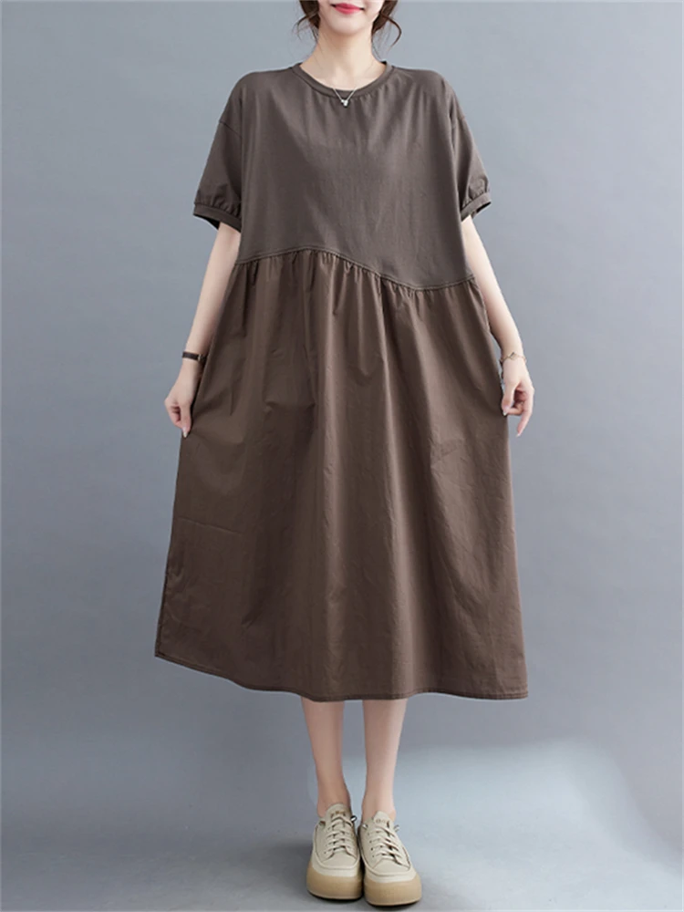 Женское Хлопковое платье с коротким рукавом черное винтажное свободное средней