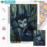 maleficent 5d diy diamond painting drill squareround embroidery big eyes creepy witch raven crow mosaic cross stitch home decor