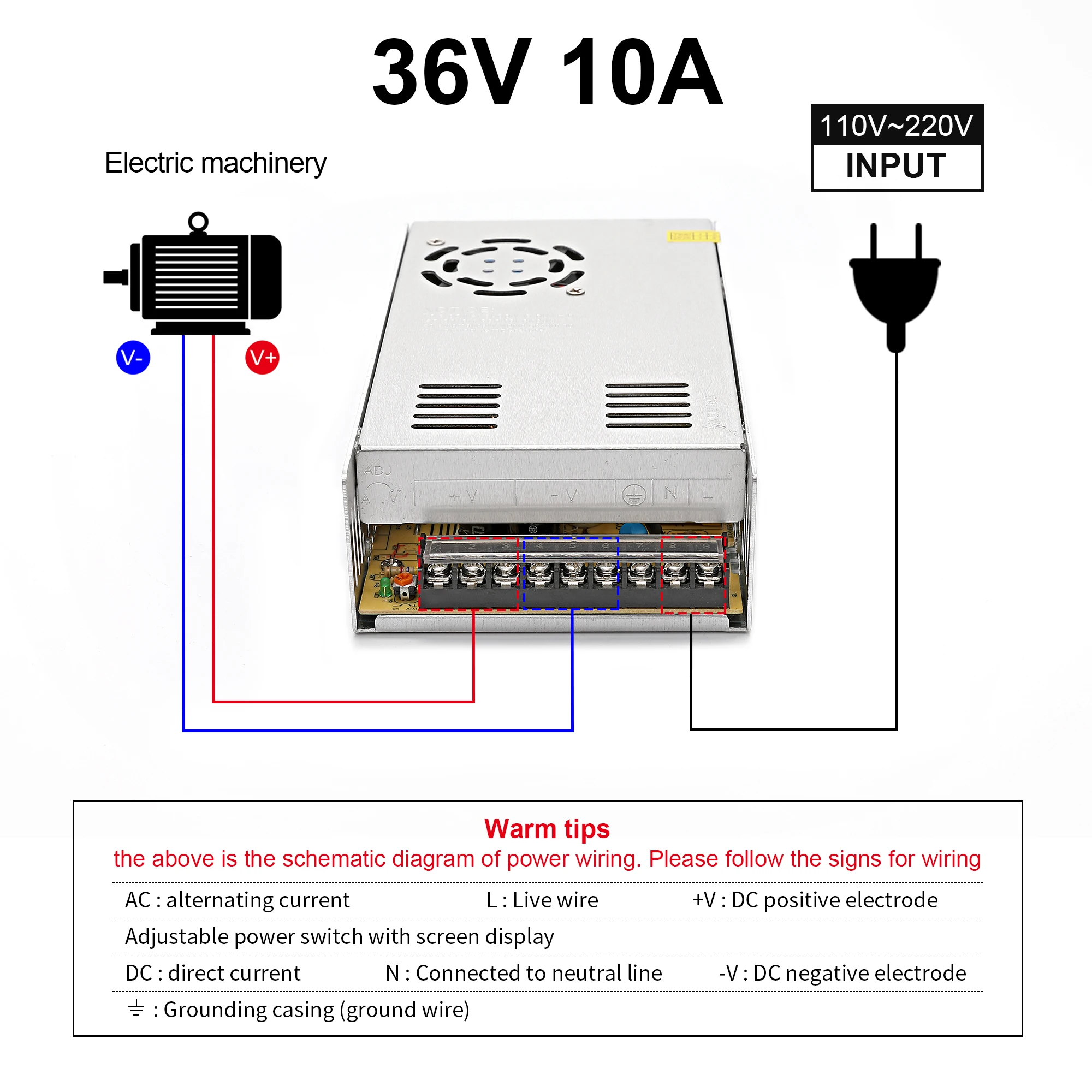 

Best quality 36V 10A 360W Switching Power Supply Driver for CCTV camera LED Strip AC 100-240V Input to DC 36V free shipping