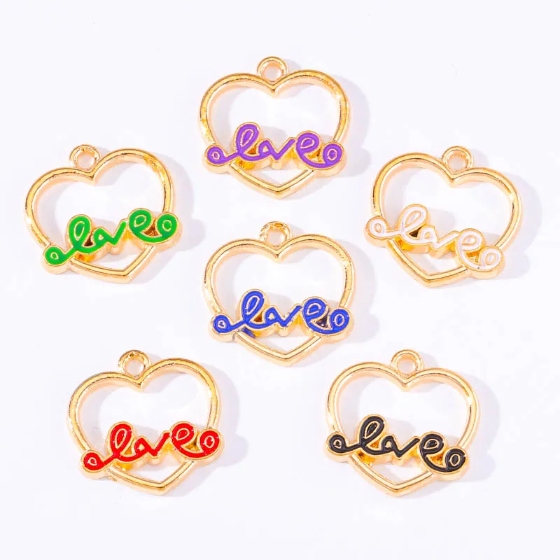 

20Pcs 18 * 18MM Metal Hollow Love Letter Enamel Pendant Diy Women's Heart Earrings Necklace Bracelet Accessories Popular Jewelry