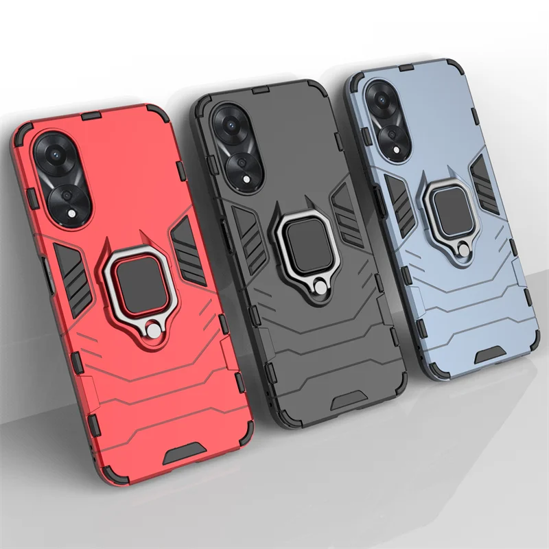 For OPPO A58 5G Case Cover For OPPO A58 Funda Coque Shell Shockproof Armor Shell Finger Ring Hard PC Phone Bumper For OPPO A58