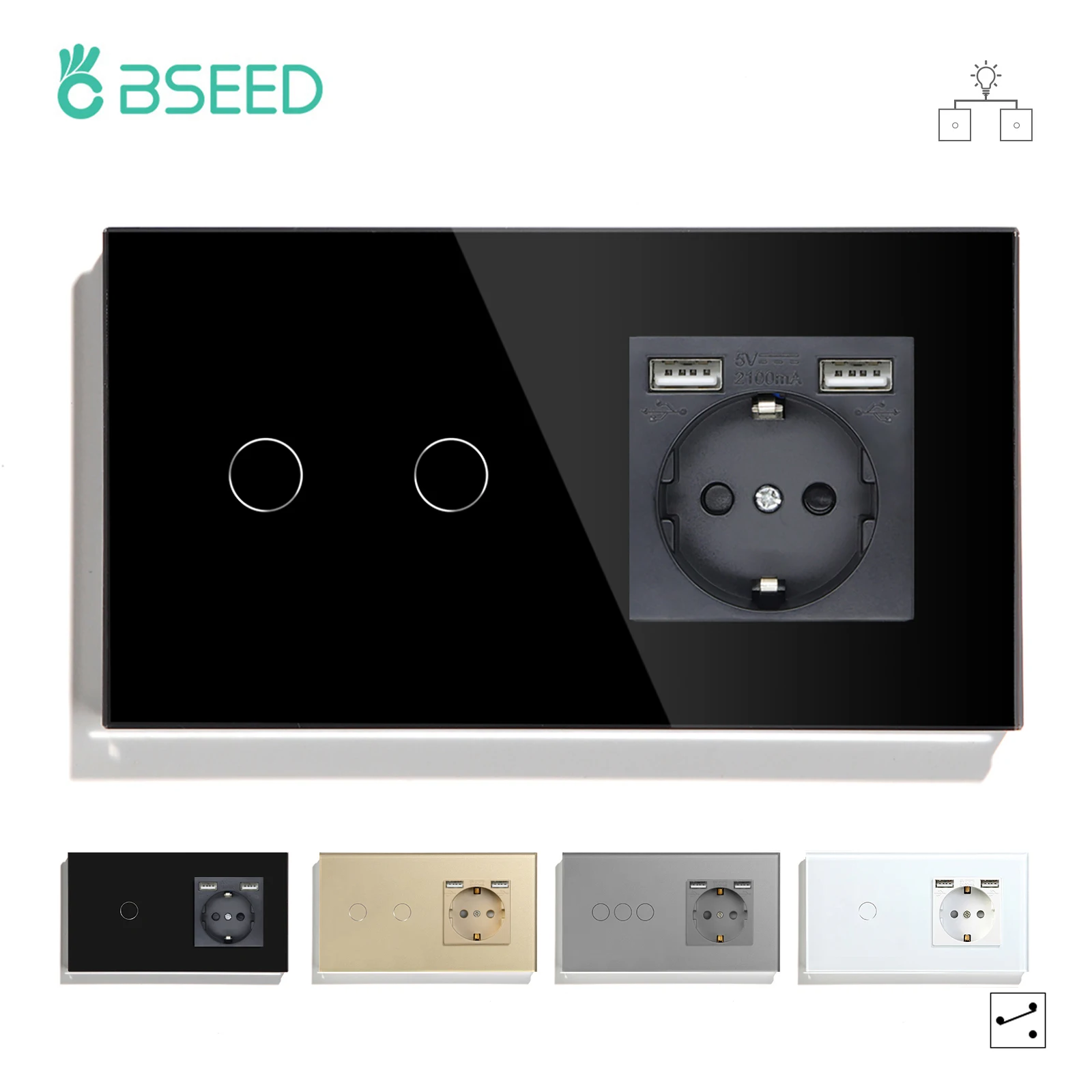 

Сенсорный светильник ель света BSEED с европейской розеткой, настенный сенсорный выключатель с 1/2/3 клавишами, с прозрачной стеклянной панелью...