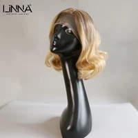 linna natural wave blonde synthetic lace wig for women ombre brown blonde color side part 12 short bob l part lace wig