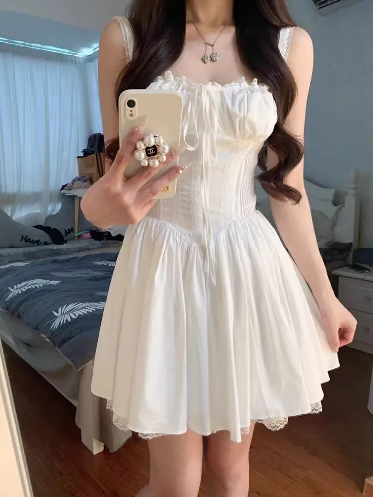 Кружевной Корсет Y2K мини-платье женское летнее платье без рукавов с вырезом