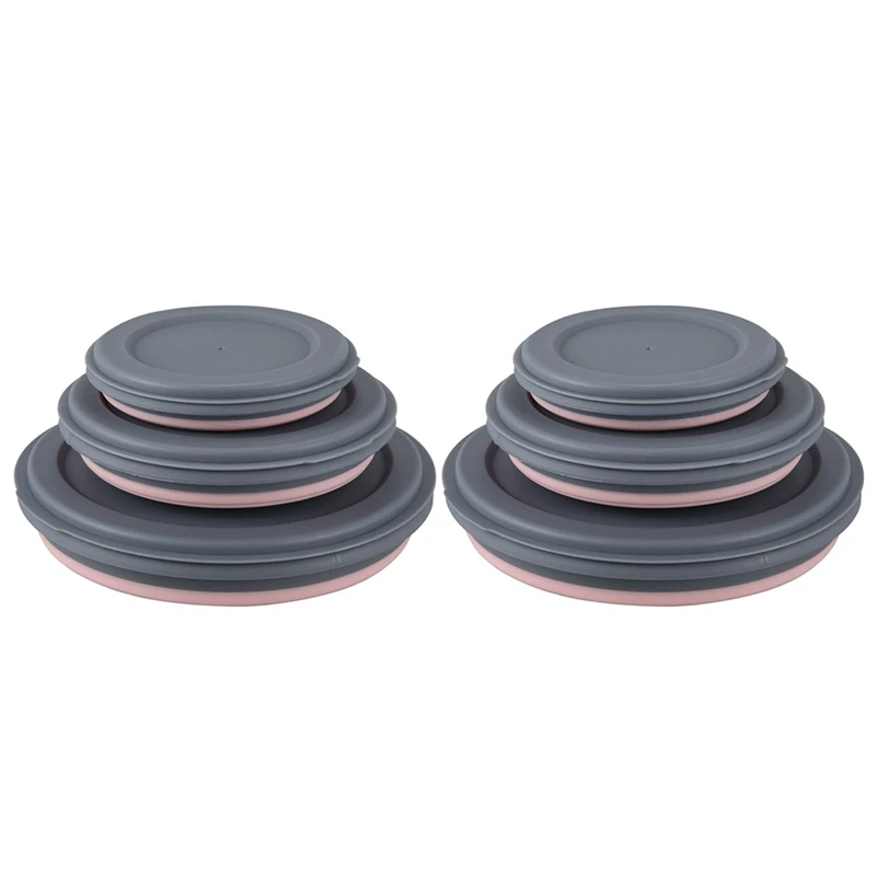 

6Pcs Bowl Sets Silicone Folding Lunch Box Folding Portable Silicone Folding Bowl Foldable Salad Bowl With Lid Pink