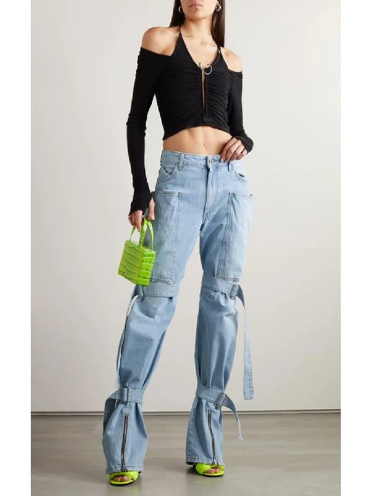 

2023 Women's jeans trend sewing stitching casual high -waisted women's work pants y2k clothes new high-quality trousers traf bra