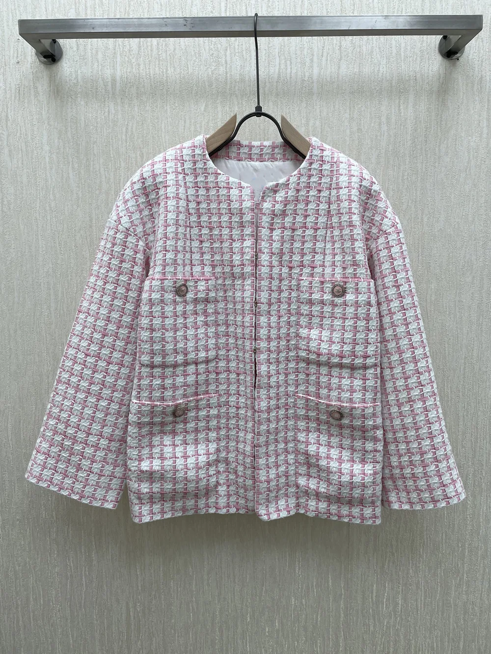 

Женское твидовое пальто в клетку, дизайнерское пальто во французском стиле с 2022 шелковой подкладкой, Весна 100%