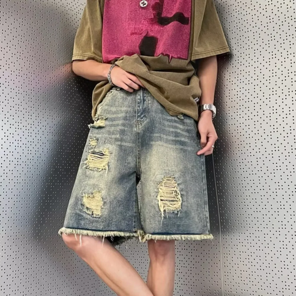 Джинсовые шорты Chaopai мужские в гонконгском стиле модные облегающие короткие