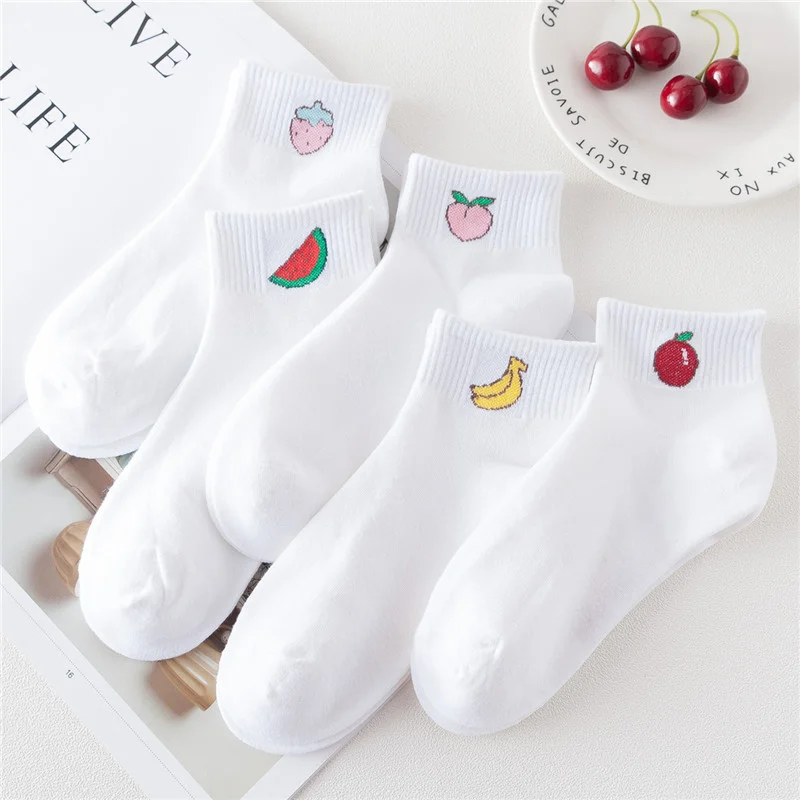 Women's Fruit White Boat Socks Autumn New Product Sock Small Fresh Cotton Shallow Mouth College Style Girls Short Sock Wholesale