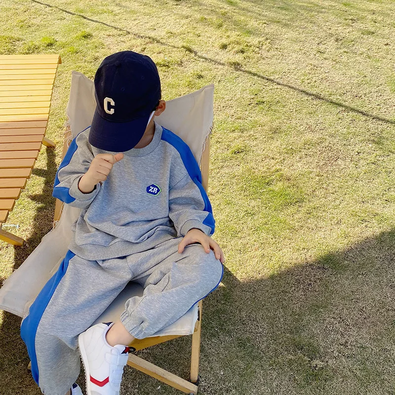 

Boys Suit Sweatshirts +Pants Cotton 2Pcs/Sets 2022 Grey Spring Autumn Sports Sets School Home Children Clothing