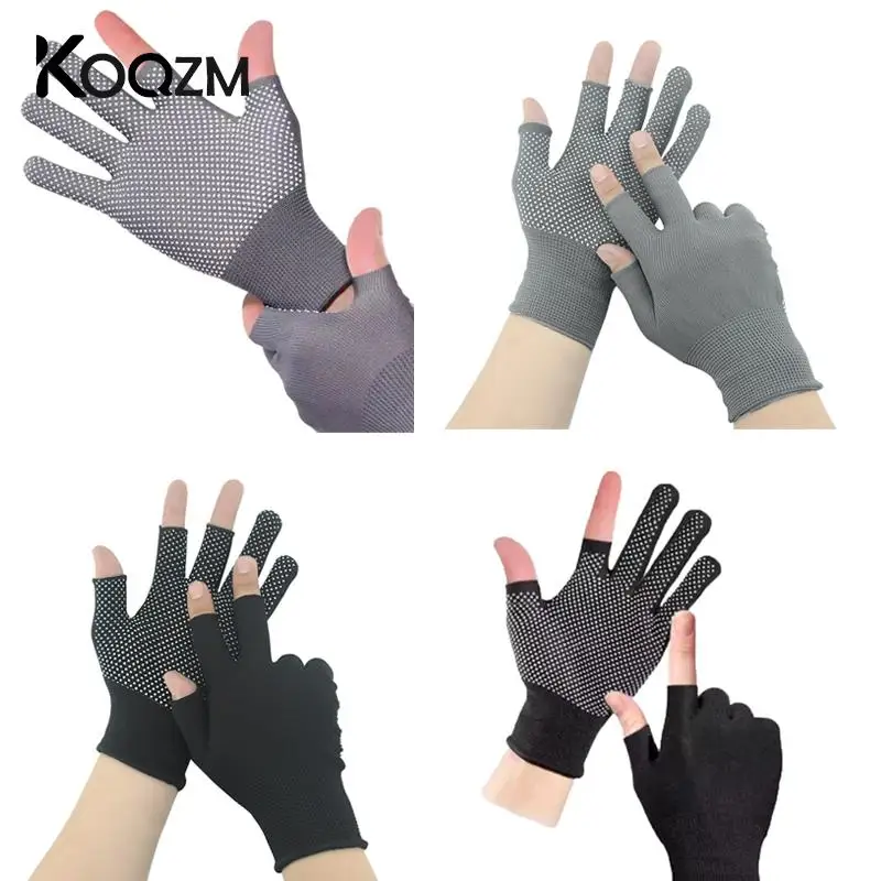 

2Pairs Knitted Safety Gloves Wear-Resistant Sunscreen Dispensing Anti-Skid Riding Exposed Fingers Four Seasons Thin Labor Gloves
