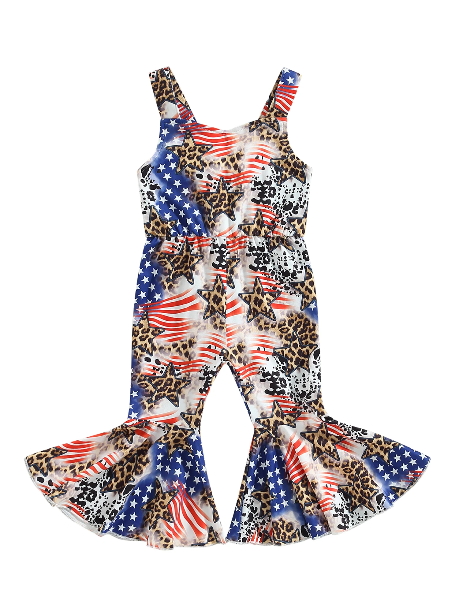 

Scriardv Baby Girl Summer Bell Bottom Romper Leopard Print Sleeveless Jumpsuit Pants Toddler Girls Casual Flare Playsuits