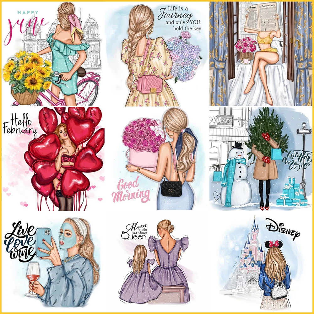 Промо-набор для росписи 5D "Квадратные бриллианты" с изображением модной женщины и цветов, украшенный мозаикой из страз, для современного декора спальни, вышивка в стиле DIY.