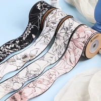 3 8cm10yards printing ribbon single sided polyester webbing for hair flower packaging straw hat streamer bow accessories