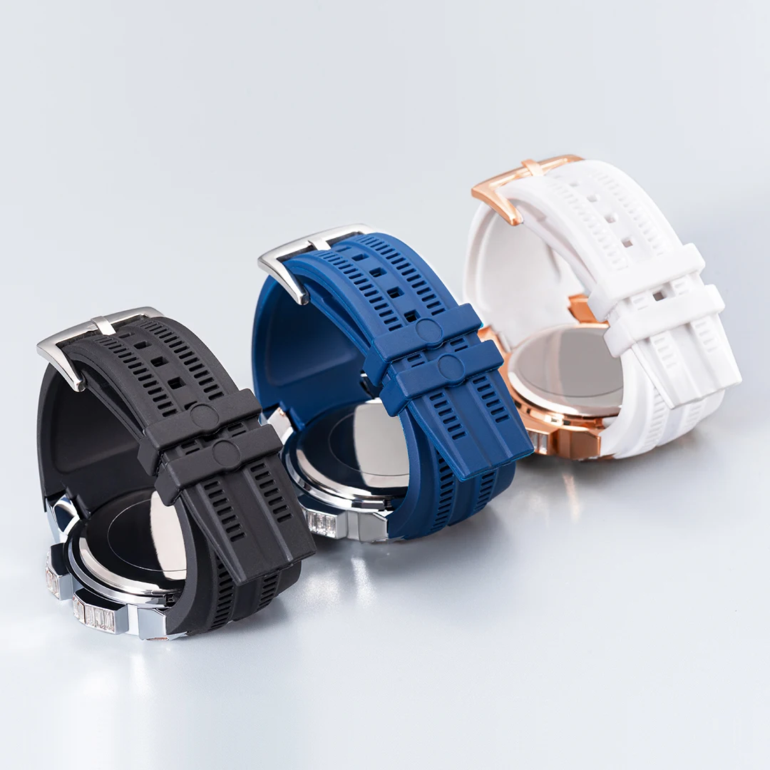 Hip Hop Watch For Men Unique 50mm Big Dial Rubber Strap Sport Watches Luxury Diamond Ice Out Watreproof Relogio Masculino 2023