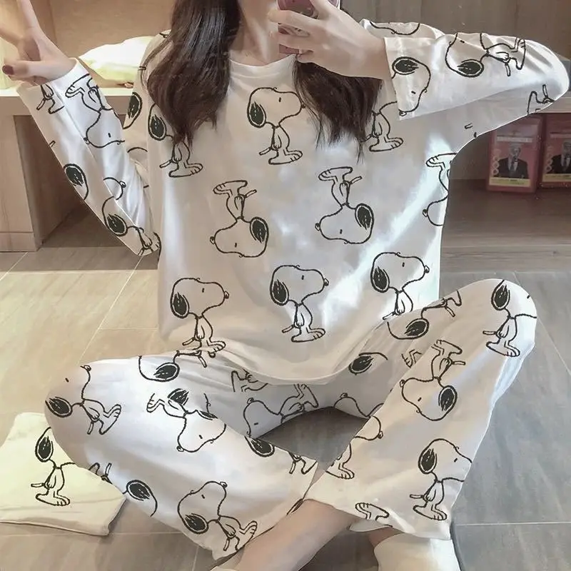 Autumn Long-sleeved Trousers Suit Pajamas Women's High-end Thin Section Loose Outer Wear Home Set 2 Pieces Cartoon Sleepwear