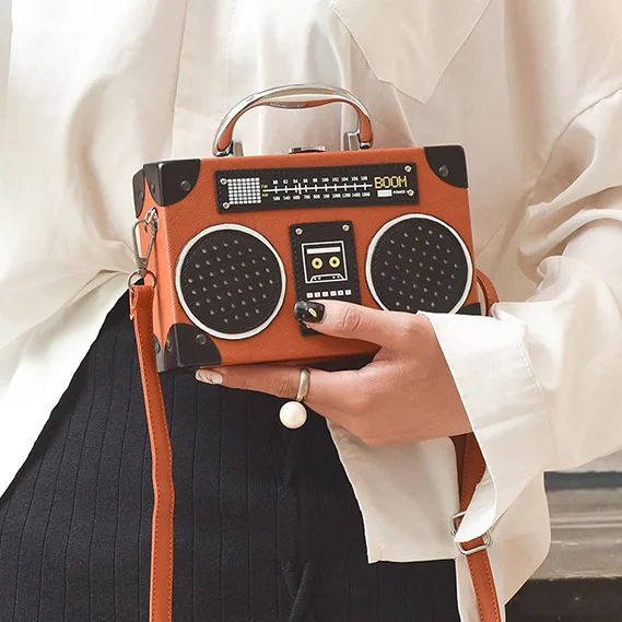 

Retro radio box style pu leather ladies handbag shoulder bag chain purse women's crossbody messenger bag flap