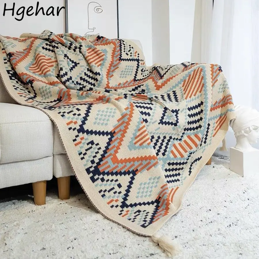

Bohemian Style Blankets Tassel Soft Office Sofa Nap Cover Air Conditioning Household Travel Living Room Thick Knitting Blanket