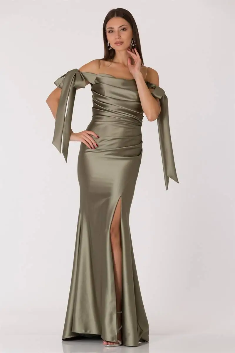 

Strapless Drape Slits Evening Dresses Khaki
