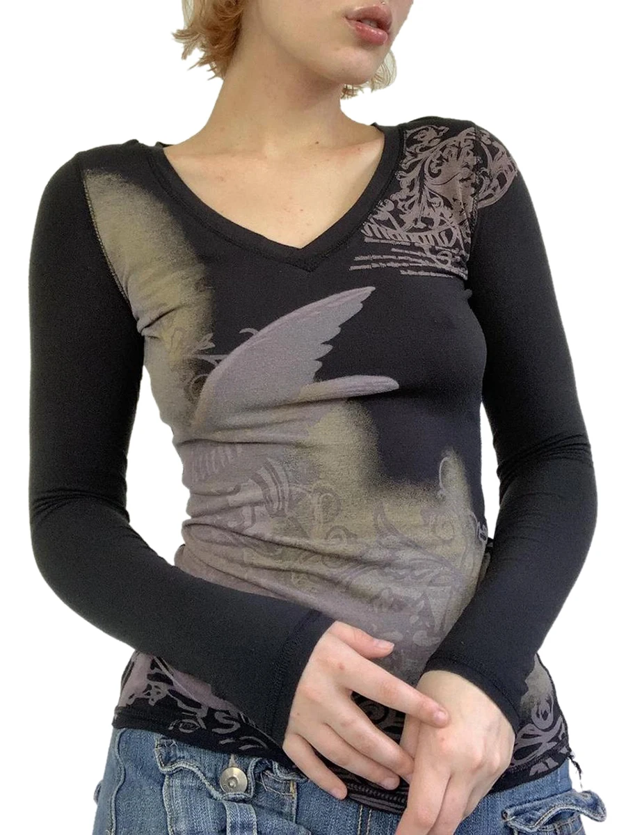 

Женская футболка с длинным рукавом, V-образным вырезом