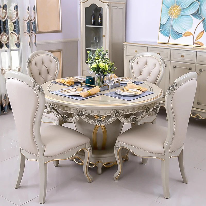 

European solid wood dining table dining table household European light luxury round dining table combined table and chair round