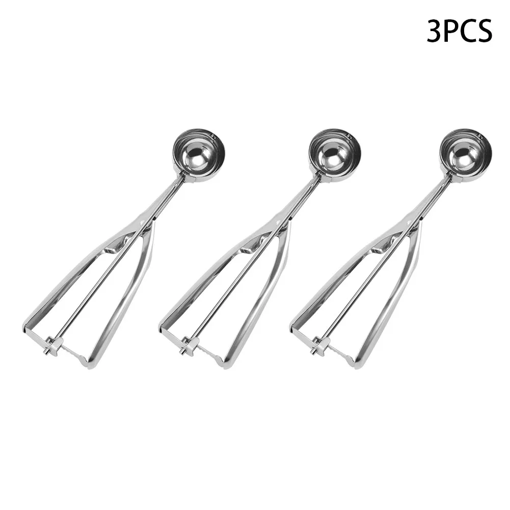 

3pcs Hanging With Trigger Practical Stainless Steel Rustproof Fruits Home Ice Cream Scoop Meatball Dough Silver Watermelon