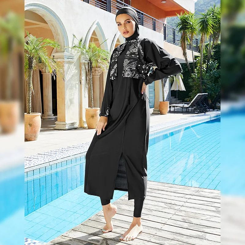 

Muslim Fashion Arabian Swimsuit Three-piece Conservative Beach Surfing Sunscreen Swimsuit Jacket Pants Hat Full-enclose Swimsuit