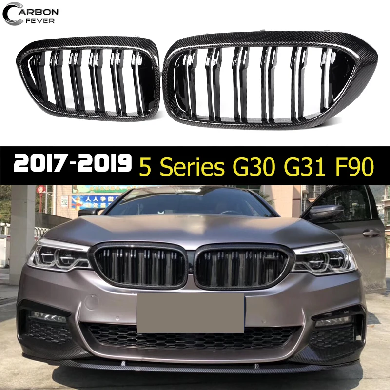Rejilla delantera de riñón doble para BMW, accesorio fabricado en ABS, color negro con acabado brillante, doble listón, modelos serie 5: G30, G31 y F90(M5), años 2017 a 2019, 1 par