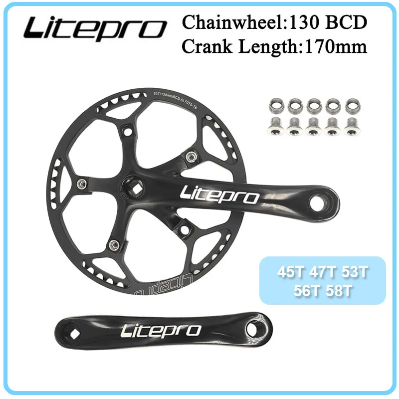 

Litepro BMX Bicycle 130BCD Integrated Chainwheel Crankset Single Crank for Folding Bike 45/47/53/56/58T Chainring Bicycle Parts