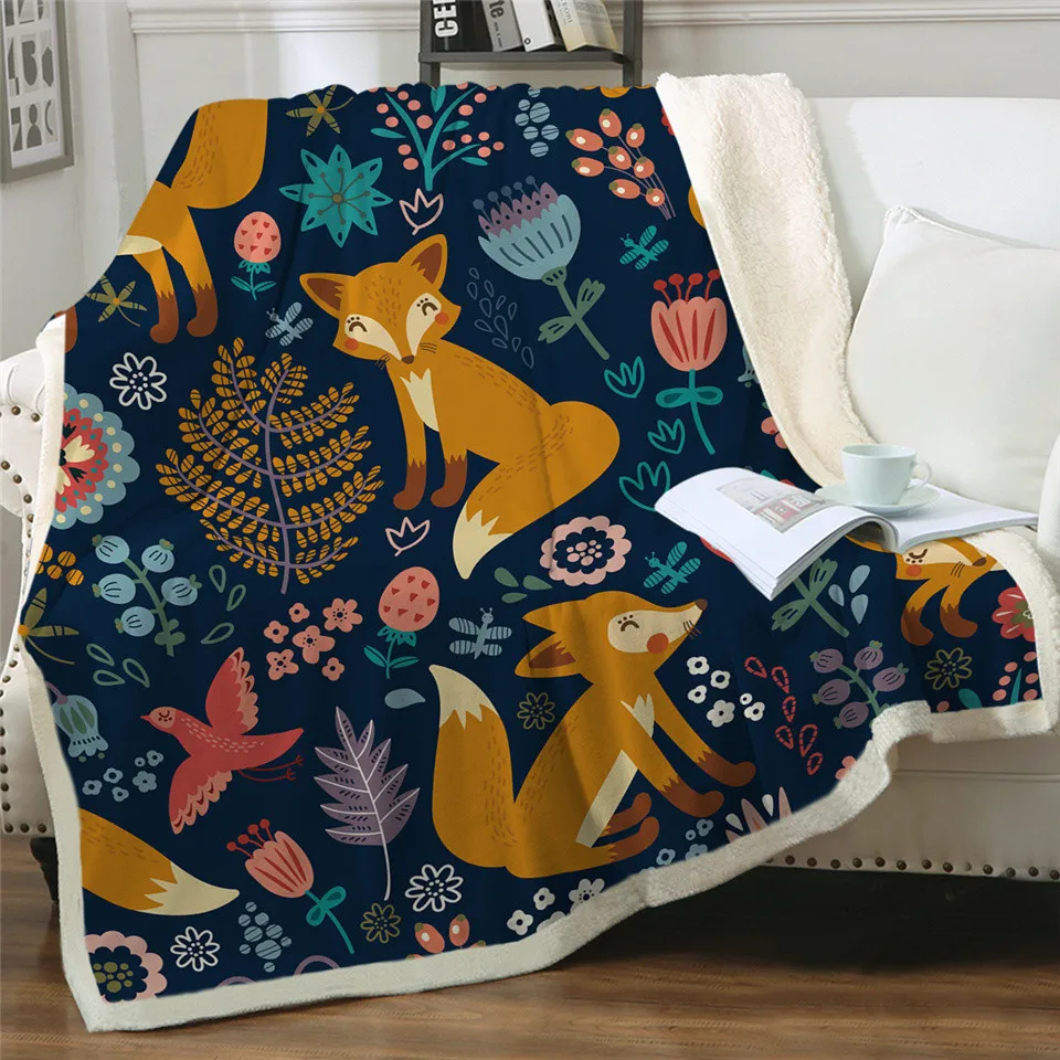 

Cute Little Fox Design Series Spring/summer Single Layer Flannel Blanket Autumn/winter Double Layer Lamb Wool Blanket