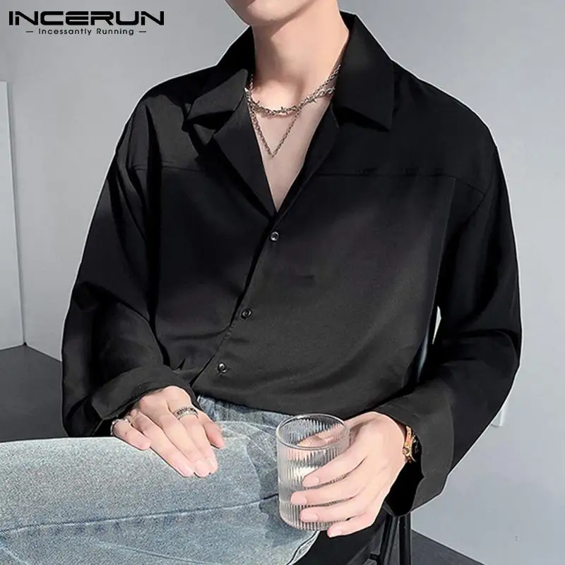 

Fashion Men Casual Shirt Solid Color Lapel Loose Streetwear Long Sleeve Men Clothing 2022 Button Leisure Camisas S-5XL INCERUN
