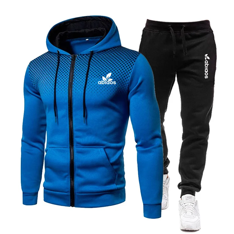 2022 Men Tracksuit Hooded Jackets and Sweatpants Two Piece Sets Casual Zipper Jogging Suits Outdoor Male Sportswear Gym Clothing