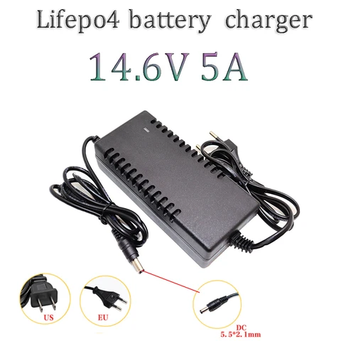 2025 14.6V 5A LiFePO4 charger 4S 3.2V 12.8V Lifepo4 battery pack charger DC5.5*2.1mm plug Smart power off AC 100-240V EU/US plug