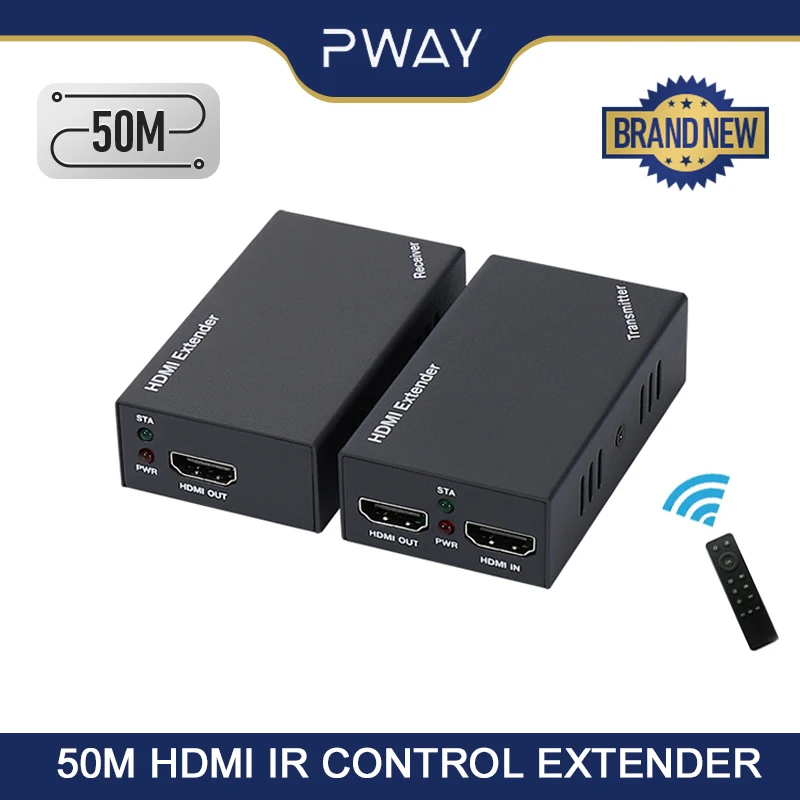 

PWAY HDMI Over IP Extender RJ45 50M IR Remote Control Transmit Up to 1080P@60Hz Over Ethernet Cat5e Cat6 3D & EDID & POC Support