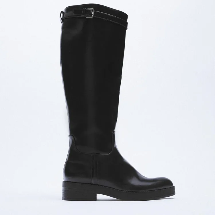 

Женские сапоги до колена на платформе GIGIFOX, черные повседневные сапоги на массивном каблуке, с пряжкой, большие размеры до 40