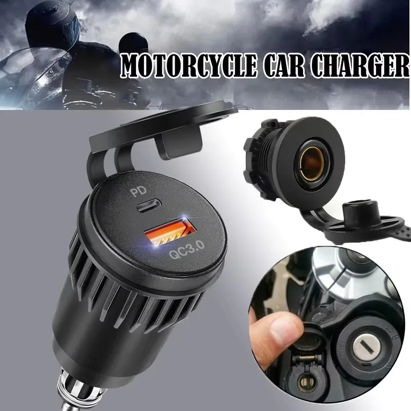 Фото Автомобильная USB-розетка 12В для мотоциклов, быстрая зарядка 3.0, TYPE C, зарядное устройство DIN, адаптер для прикуривателя BMW F 900 X №3