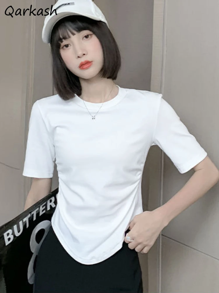 

T-shirts Women Pure Design Fashion Simple All-match Short-sleeve Personality Daily Streetwear Summer Ulzzang Colleges Basic Slim
