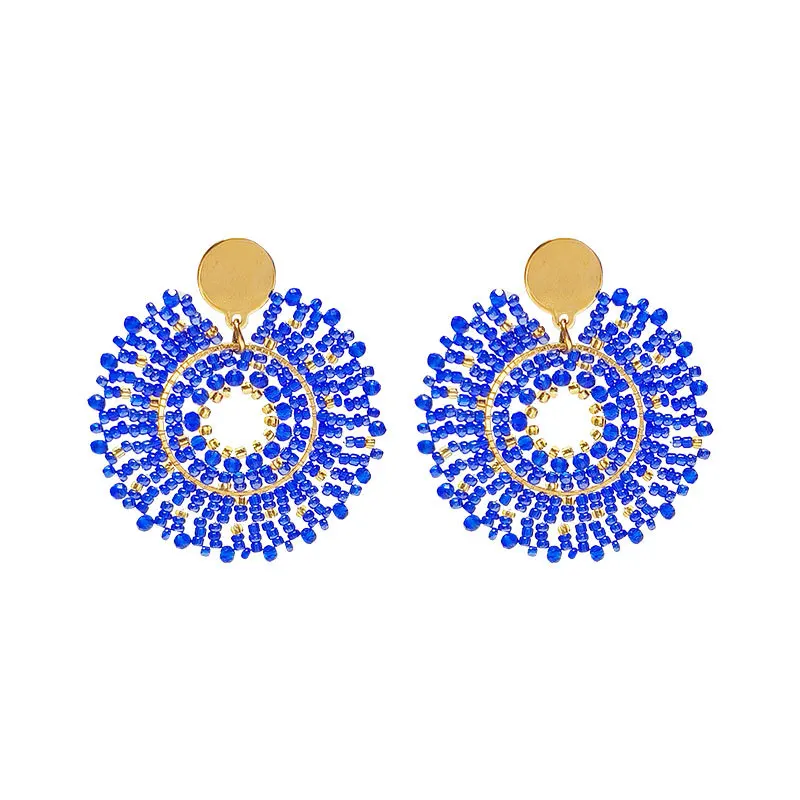 Серьги в богемном стиле ручной вязки Королевского синего цвета с Оригинальными