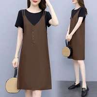 2022 new summer dress womens fake two piece suit fashion dress western style mothers dress show thin mid length dress elegant