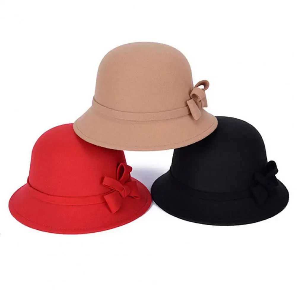 

Vintage Cap Thick Portable Felt Bucket Hat Lightweight Bowler Cap for Everyday