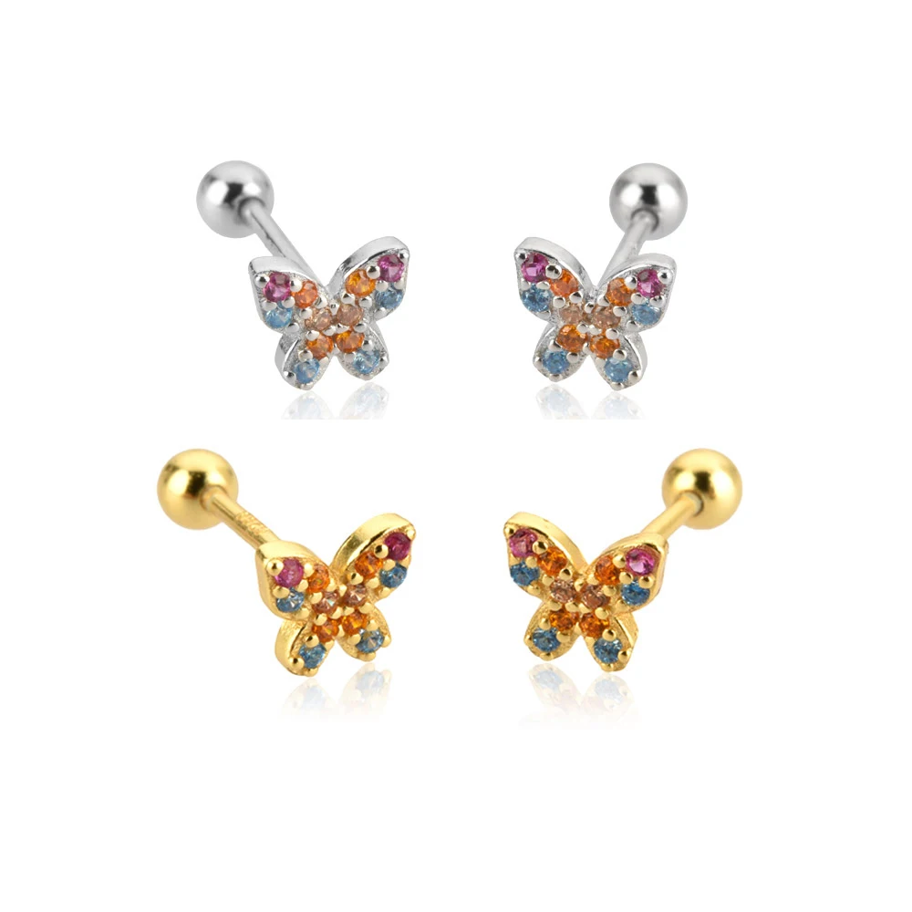 

S925 Silver Butterfly Shape Boho Zirconia Exquisite Stud Earrings Ladies Fashion Jewelry Trend Ins Same Earring Gift