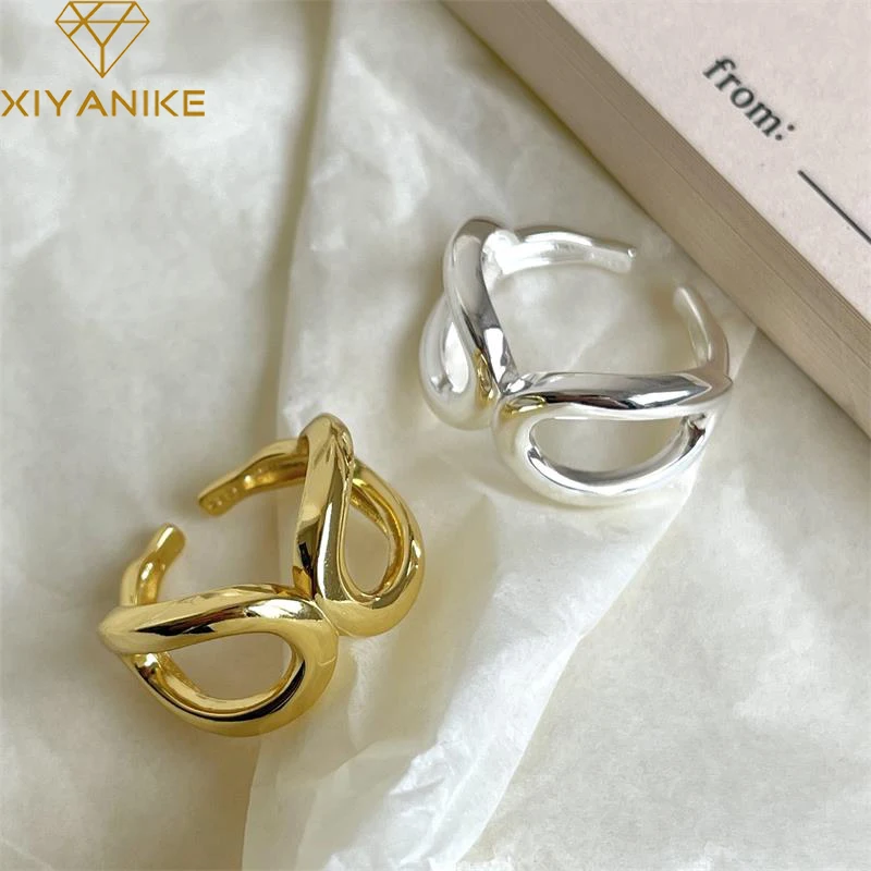 

XIYANIKE Korean Geometric Hollow Open Cuff Rings For Women Girl Luxury Fashion New Jewelry Friend Gift Party anillos mujer