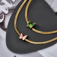 ins stainless steel gold plated butterfly necklace for women vintage cuban chain choker fashion aesthetic female jewelry