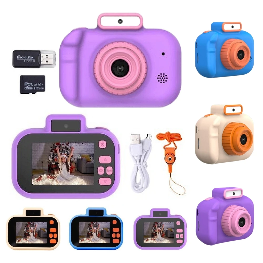 High-definition 4000W Front Rear Dual-camera 2 Inch HD IPS Screen Digital Kids Camera USB Charging with Lanyard Children's toys