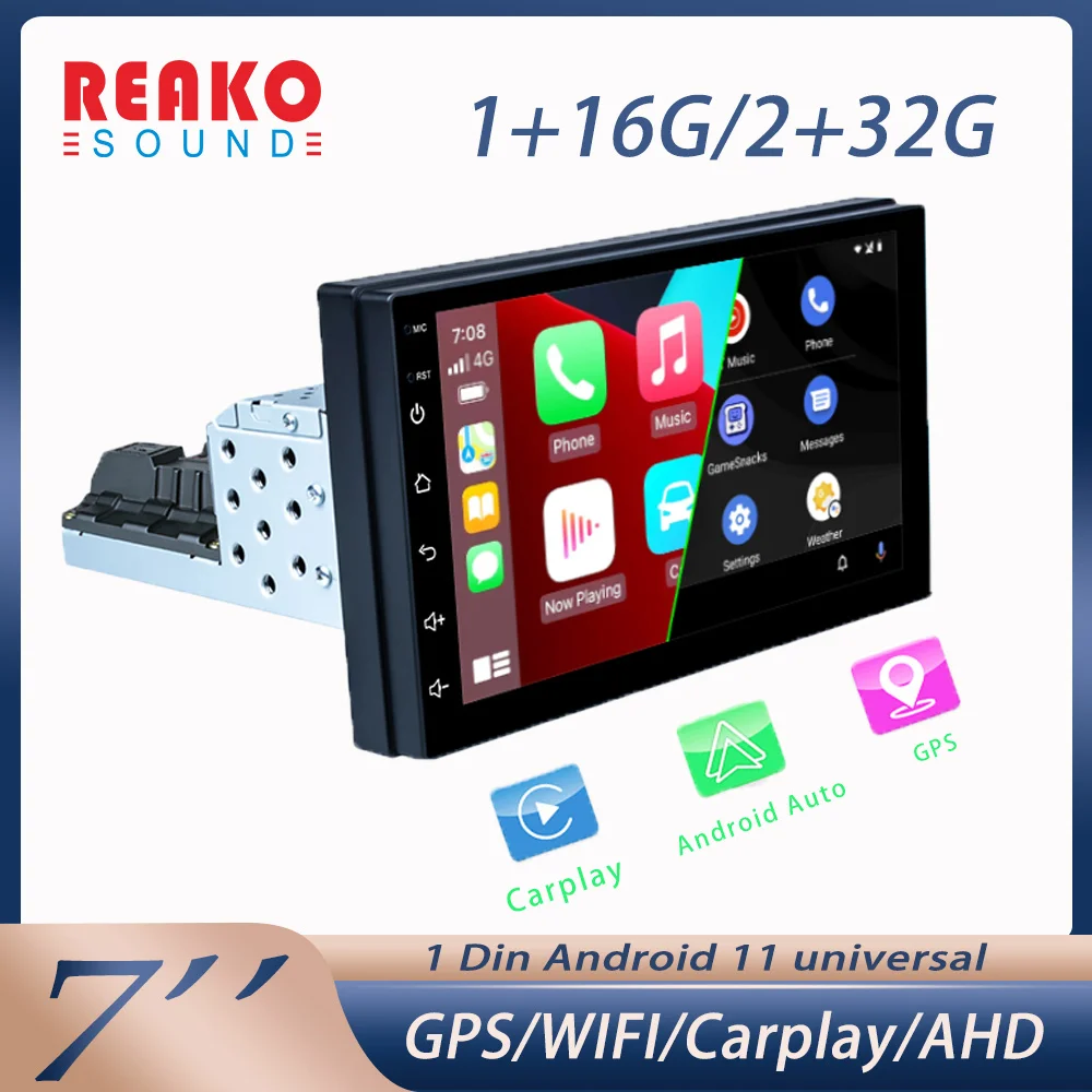 

REAKOSOUND 1 Din 7'' Android 11 Car Multimedia Player GPS Bluetooth Car Audio Wifi USB MirrorLink HD Support Carplay