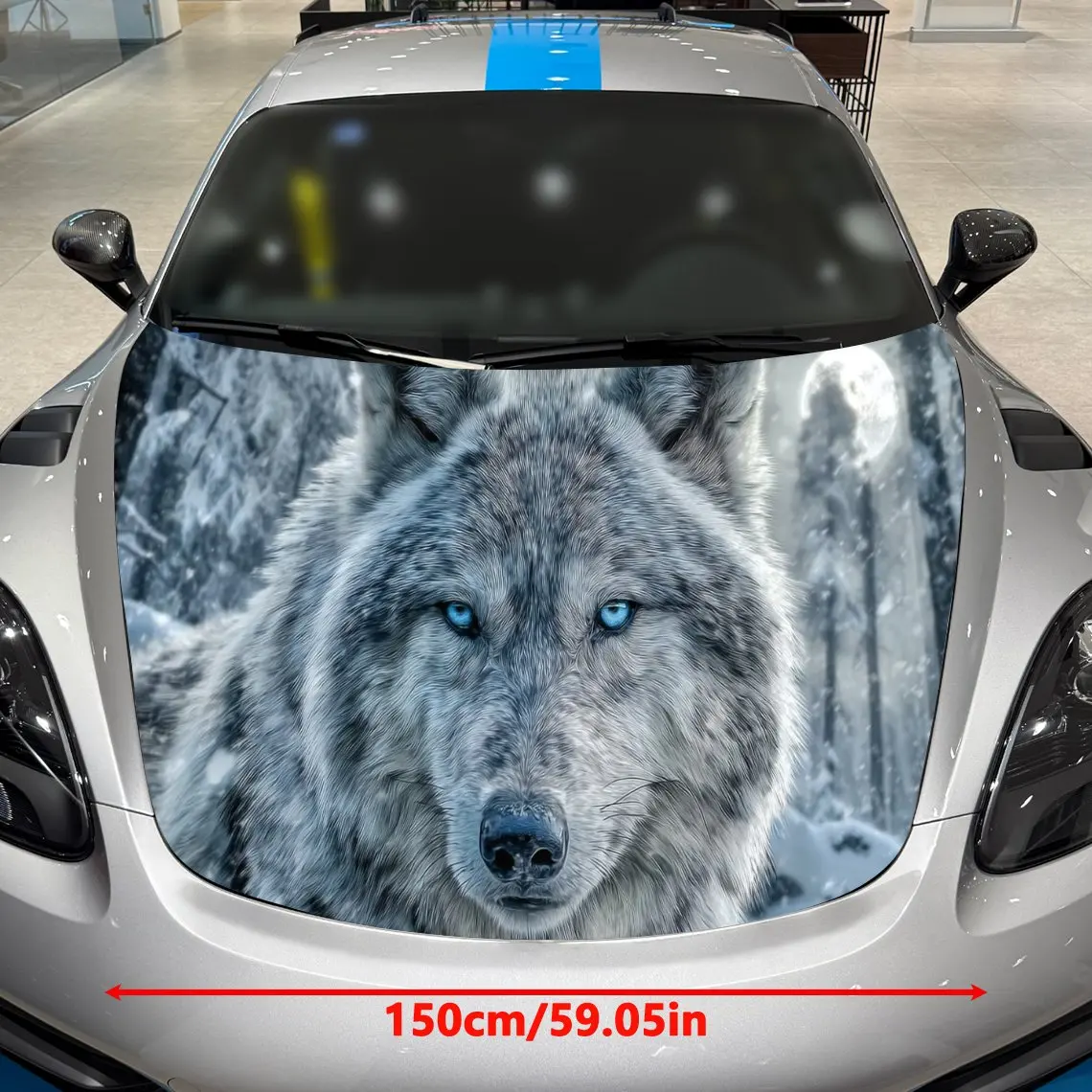 Фото Snowy Realm Ice Wolf Reflects Moonlit Forest Виниловая пленка для автомобиля, материал ПВХ, водонепроницаемая наклейка на капот автомобиля, самоклеящаяся устойчивая к царапинам №2