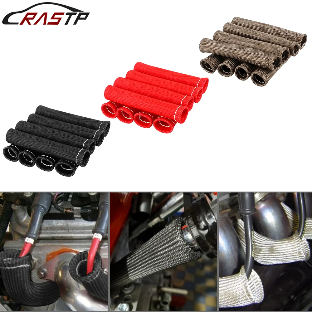 RASTP-8pcs/Set 1200°F Spark Plug Wire Boots Protector Sleeve Heat Shield Cover Car Truck Engine Heat Shield Thermal Cover BTD027