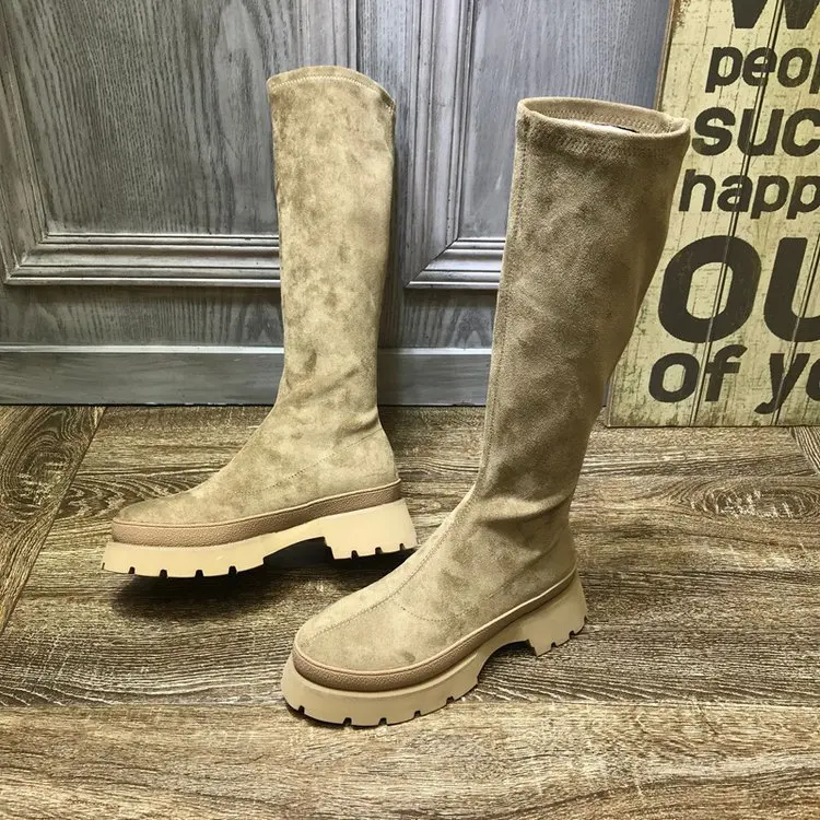 Женские ботинки новинка осень-зима 2022 на платформе с тонким рукавом эластичные